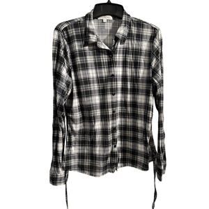 Eden & Olivia knit button up black and white plaid top Women’s XL
